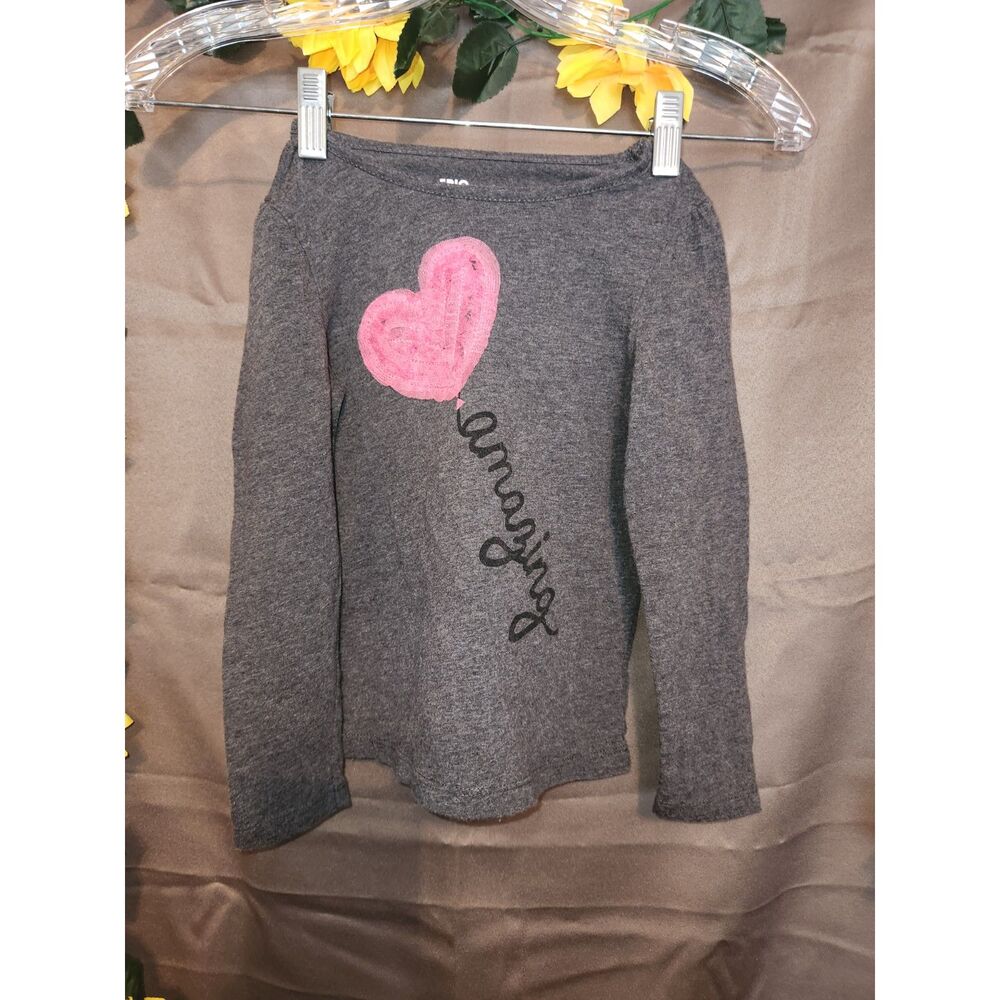 Epic Threads Girls Gray Long Sleeve Shirt Pink Lace Heart Balloon Size 6